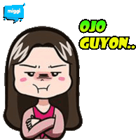 a cartoon of a girl with her arms crossed and the words ojo guyon below her