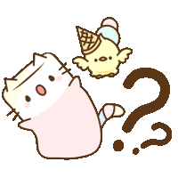 a cartoon drawing of a cat and a chicken with a question mark