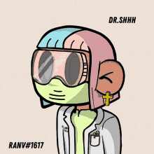 a cartoon drawing of a doctor with the name dr.shhh on the bottom