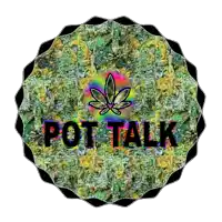 a pot talk logo with a marijuana leaf