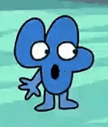 a cartoon character with a surprised look on his face is standing on a blue surface .