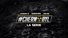 a poster for #chernobyl la serie with logan g shooter and salva on it