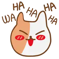 a brown and white cat is laughing with the words ha ha ha wa ha ha written around its head