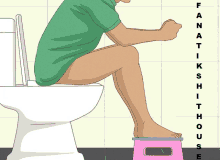 a cartoon of a person sitting on a toilet with the words fanatikshithouse below