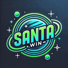 a logo that says santa win on a blue background