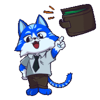 a cartoon cat is pointing at a wallet