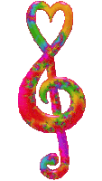 a colorful treble clef with a heart in the middle of it