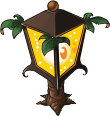 a cartoon lantern with a palm tree on top