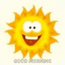 a cartoon sun with a flower on its head and the words `` good morning '' .