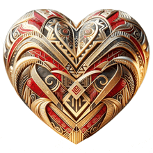 a red and gold heart with a geometric design on it