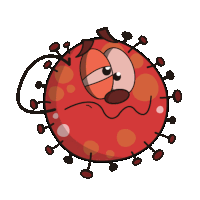 a cartoon of a virus with a sad face