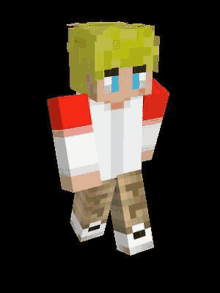 a minecraft skin of tommyinnit with blonde hair and blue eyes .