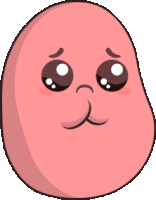 a pink cartoon character with a sad face on it