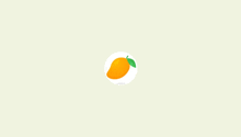 a mango with a green leaf is in a white circle on a white background