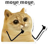 a sticker of a cat giving a thumbs up with the words " moye moye " above it