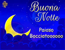 a blue background with a yellow moon and the words buona notte