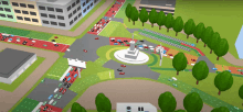 an aerial view of a busy intersection with cars and buildings