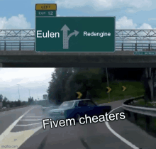 a green highway sign that says eulen on it