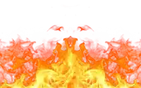 red and yellow flames on a white background that look like a face