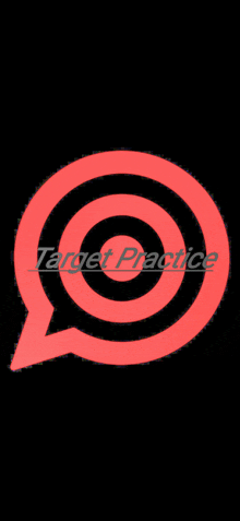 a red target practice logo with a speech bubble