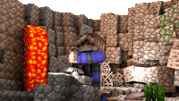 a 3d rendering of a minecraft character sitting on a rock