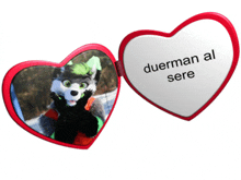 a heart shaped mirror with a picture of a husky and the words " duerman al sere "