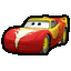 a pixel art of a red and yellow lightning mcqueen car from cars .