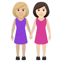 two women in purple and pink dresses hold hands