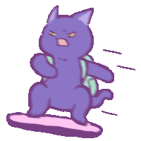 a cartoon drawing of a purple cat with an angry face