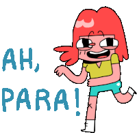 a cartoon of a girl with red hair says " ah para "