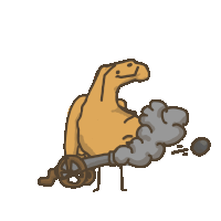 a cartoon of a camel with a cannon and smoke coming out of it