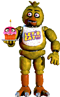 chica from five nights at freddy 's holding a pink cupcake