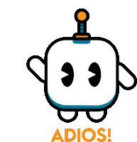 a cartoon of a robot with the word adios below it