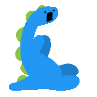 a blue dinosaur with green spikes is sitting down