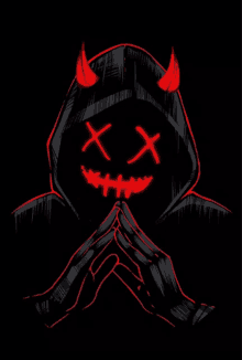 a drawing of a devil with horns and a smiley face