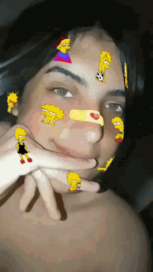 a woman with a bart simpson face mask on her face