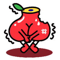 a cartoon of a red apple with a bite taken out of it