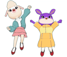 a cartoon of a sheep and a purple rabbit