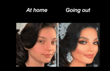 a before and after picture of a woman 's face with makeup and without makeup .