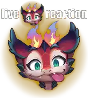 a cartoon of a dragon with the words live reaction behind it