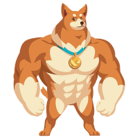 a dog with a medal around its neck is very muscular