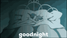 a cartoon of a person sleeping in a bed with the words `` goodnight '' above them .