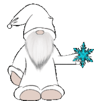 a gnome with a beard is holding a blue snowflake