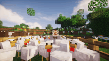 a group of chickens are standing in a field in minecraft