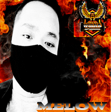 a man wearing a black mask with the word mellow on the bottom right