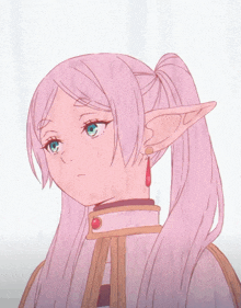 a drawing of a girl with long pink hair and ears