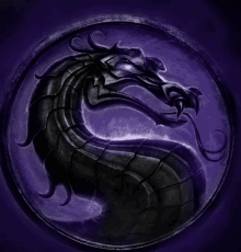 a picture of a black dragon in a circle on a purple background