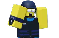 a yellow block with a helmet and a vest that says 300 on it