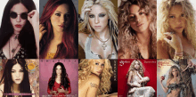 a collage of shakira 's album covers showing different looks and hairstyles