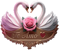 two swans making a heart with their necks and a sign that says te amo on it